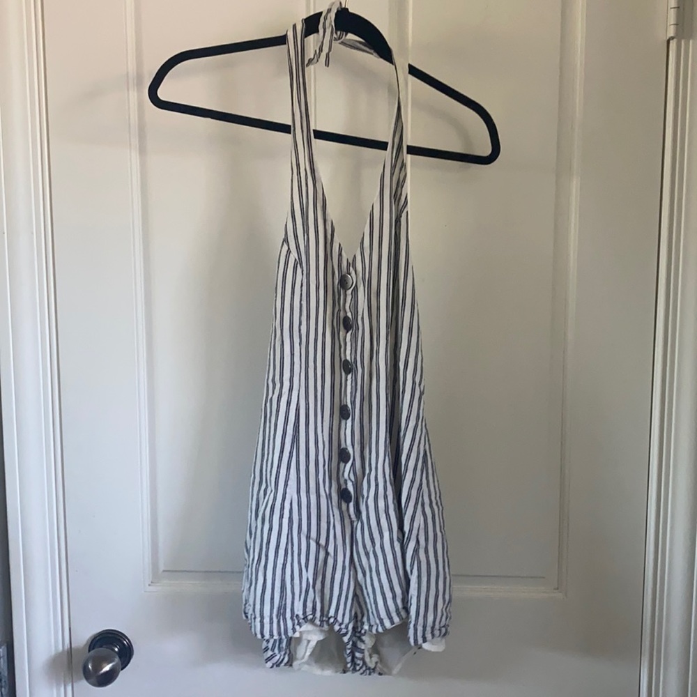 Blue and White Striped Romper